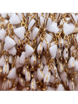 catena cuori in acciaio 5mm oro BIANCO 50cm