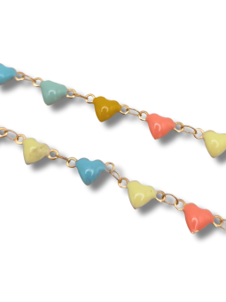 catena cuori in acciaio 5mm oro multicolor 50cm