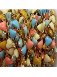 catena cuori in acciaio 5mm oro multicolor 50cm