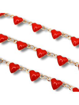 catena cuori in acciaio 5mm oro rosso 50cm