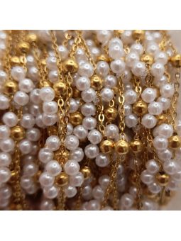 catena fiori di perline in acciaio 2.5mm oro bianco