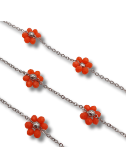 catena fiori di perline in acciaio 3.5mm argento corallo 50cm