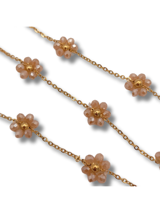catena fiori di perline in acciaio 3.5mm oro beige 50cm