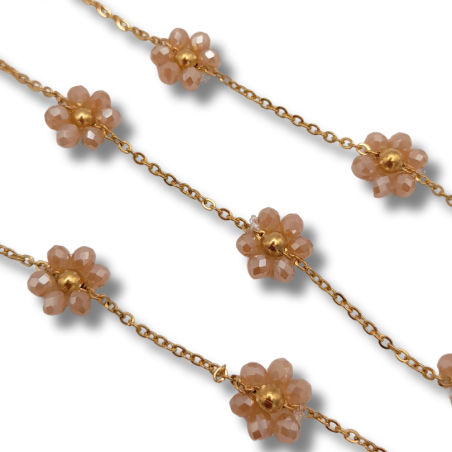 catena fiori di perline in acciaio 3.5mm oro beige 50cm