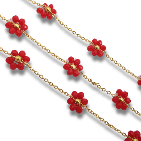 catena fiori di perline in acciaio 3.5mm oro Rosso 50cm