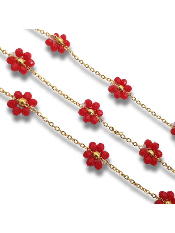 catena fiori di perline in acciaio 2.5mm oro corallo