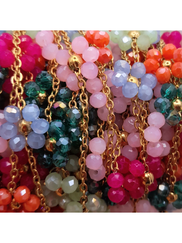 catena fiori di perline in acciaio 2.5mm oro multicolor