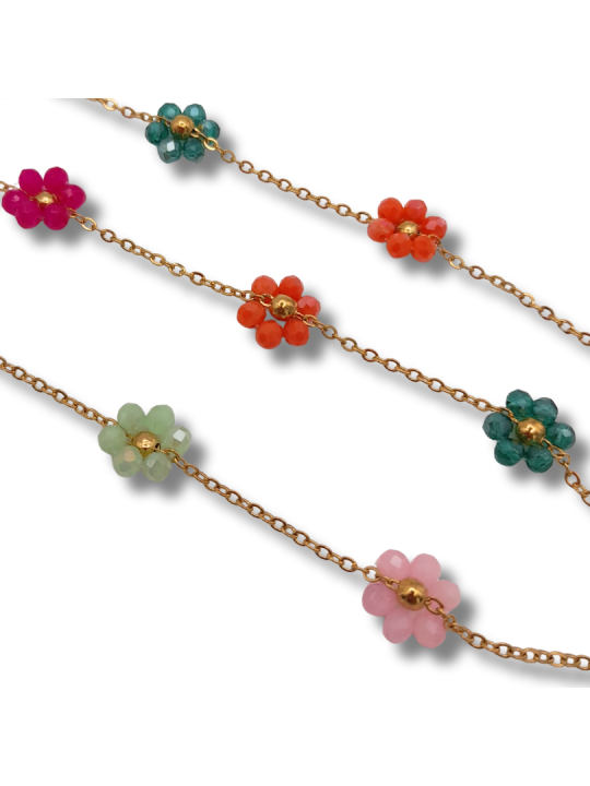 catena fiori di perline in acciaio 2.5mm oro multicolor