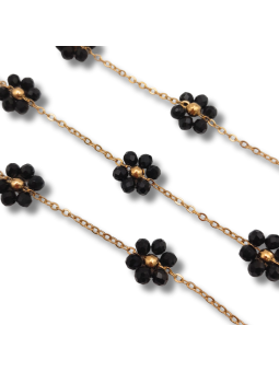 catena fiori di perline in acciaio 3.5mm oro nero