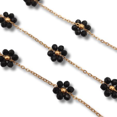 catena fiori di perline in acciaio 3.5mm oro nero