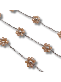 catena fiori di perline in acciaio 3.5mm argento beige