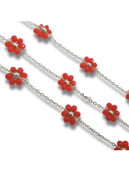 catena fiori di perline in acciaio 3.5mm Argento Rosso