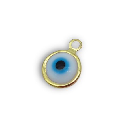 ochio di allah bianco azzurro su base oro 9mm
